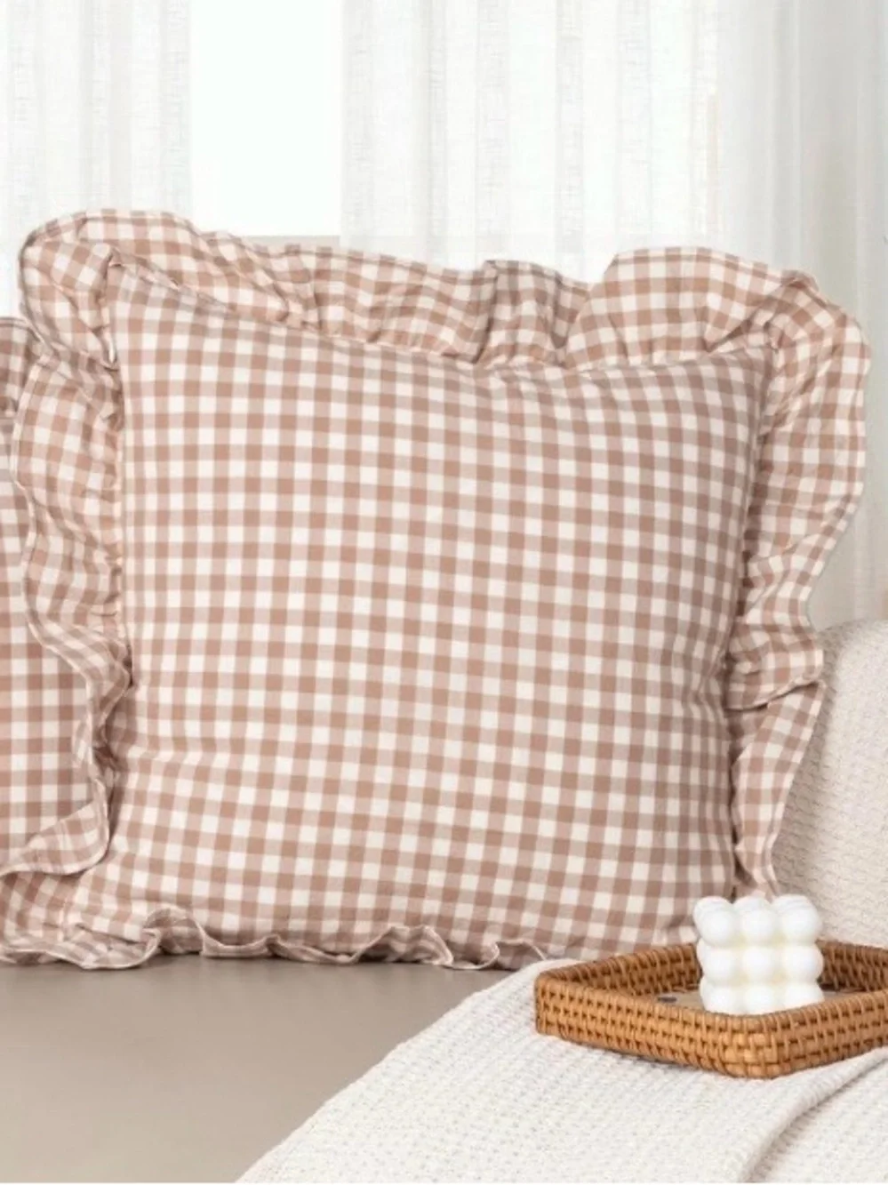Farmhouse Gingham Ruffle Pillow Shams 100% Cotton SQUARE 18x18” (2-Pack)
